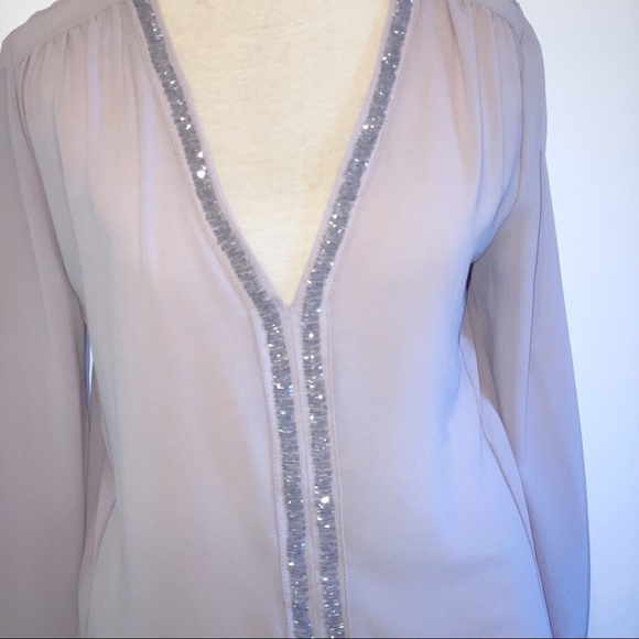 Honey Punch | Beaded Grey Blouse V-Neck Small - Picture 9 of 12